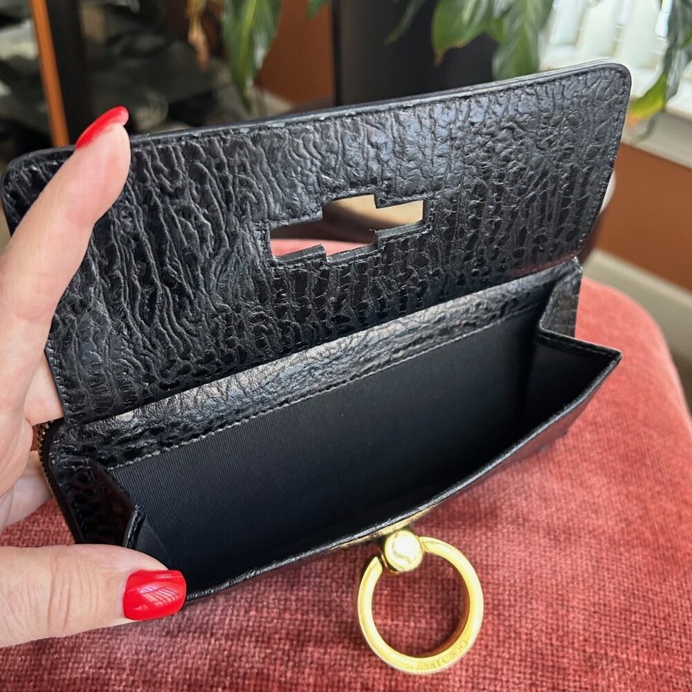 JIMMY CHOO Door Knocker Clutch Wallet with Chain, Black - Picture 6 of 12